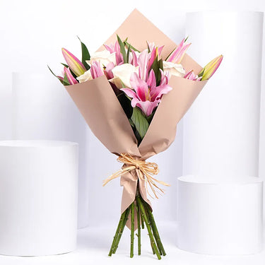 Fragrant Ripples Bouquet, Pink Lilies, Ohara Roses, Oriental Lilies, Garden Roses